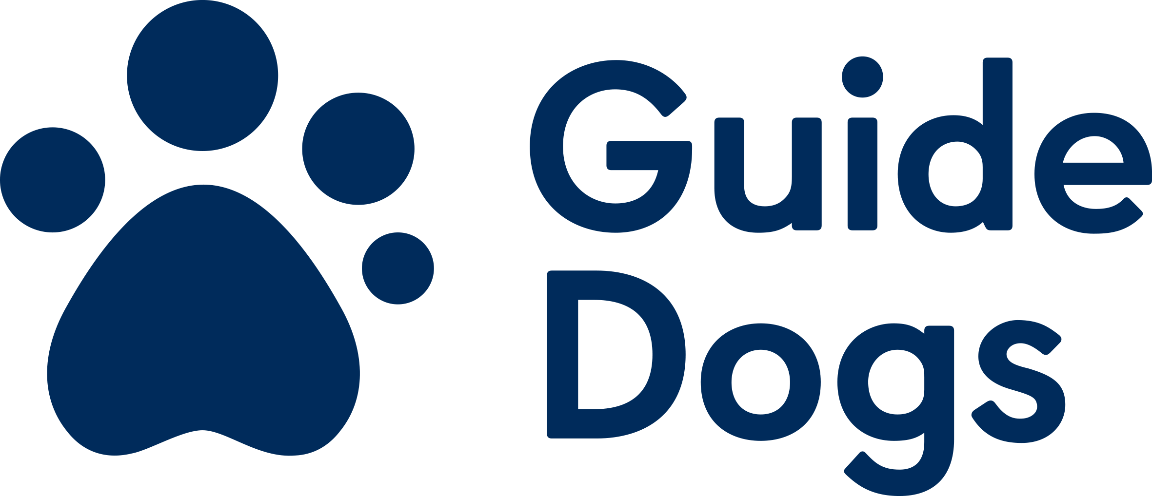 Image is the Guide Dogs logo in navy blue text. There is a paw print the left of the text.