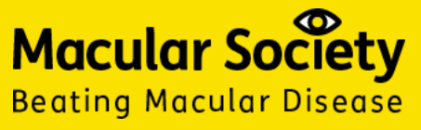 Macular Society logo has an image of an eye in place of the dot for the letter "i" in "Society". Underneath it says "Beating Macular Disease".