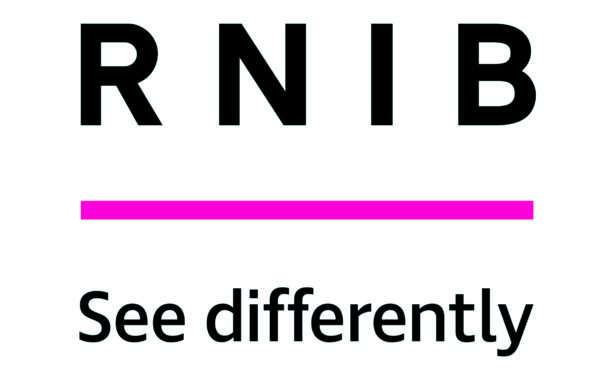 Image is the RINB logo. RNIB is in black text above a pink line. See Differntly is written underneath the pink line