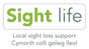 Image of Sight Life logo with strapline "Local sight loss support, Cymorth colli golwg lleol"