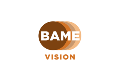 BAME Vision logo - 4 solid coloured circles from left to right in brown, tan, coffee and beige with the word BAME written in white, against the 4 circles and the word Vision written in tan underneath, against a white background. Followed by - Supporting ethnically diverse communities with their eye health and sight loss written in brown.