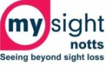 My Sight Nottinghamshire logo with “My” inside the white circle of a red eye on the left hand side. Under the name is a strapline “Seeing beyond sight loss”.