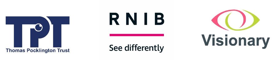 Image is 3 logos - Thomas Pocklington Trust, RNIB and Visionary