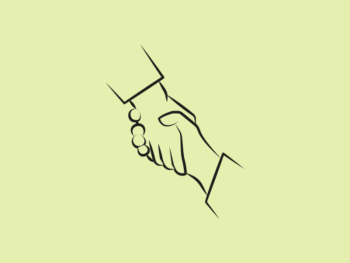 Image is a line drawing of two holding hands representing connecting people