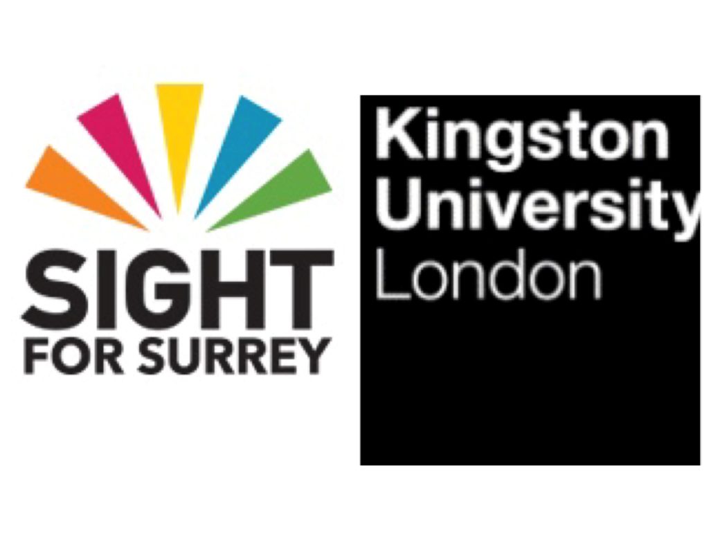 Image is logo of Sight for surrey and Kingston University London side by side