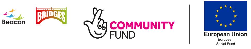 4 logos for Beacon, Bridges, National Lottery Community Fund and EU European Social Fund 