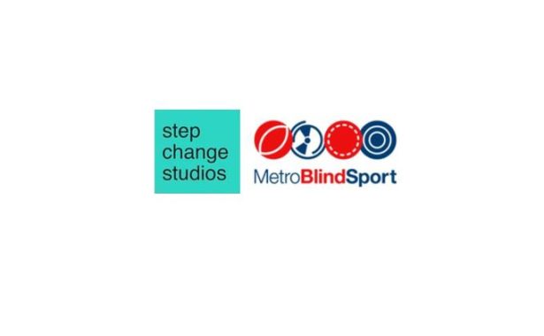 Step Change Studio logo on the right and Metro Blind Sport logo on the left