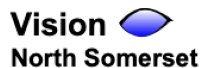 Vision North Somerset logo with a drawing of an eye shaded in blue on the right hand side.