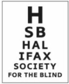 Halifax Society for the Blind logo looks like an eye chart with the name of the organisation.