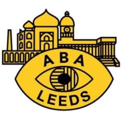 Association of Blind Asians logo with building with domed roofs. Below is an eye with ABA above and Leeds below.