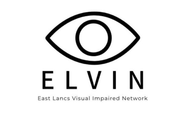 Logo says "ELVIN (East Lancashire Visual Impaired Network" with black and white drawing of an eye above.