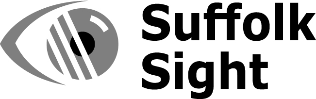 Black and white outline of an eye, with Suffolk Sight written next to it in bold black letters.