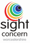 Sight Concern Worcestershire logo with image of rainbow circle at the top.