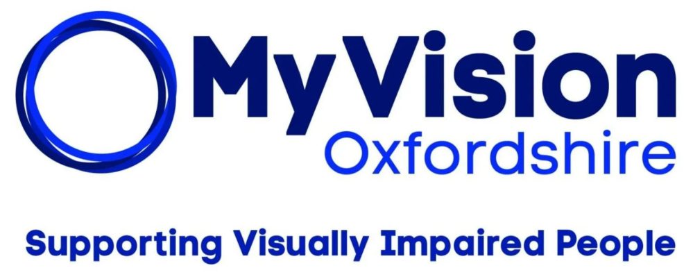MyVision Oxfordshire logo, 3 rings intersecting to the left of the words MyVision Oxfordshire with the strapline Supporting Visually Impaired People