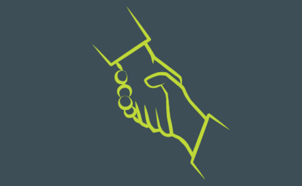 A sketch of two hands, depicted to be shaking hands or supporting each other