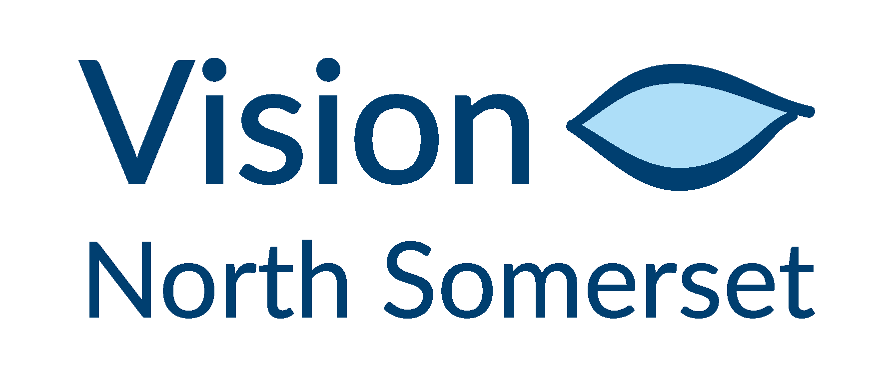 Vision North Somerset logo with a drawing of an eye shaded in blue on the right hand side.