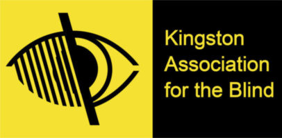 Kingston Association for the Blind logo with eye looking out on a yellow background.