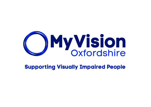 MyVision logo, 3 rings intersecting to the left of the words MyVision Oxfordshire with the strapline Supporting Visually Impaired People