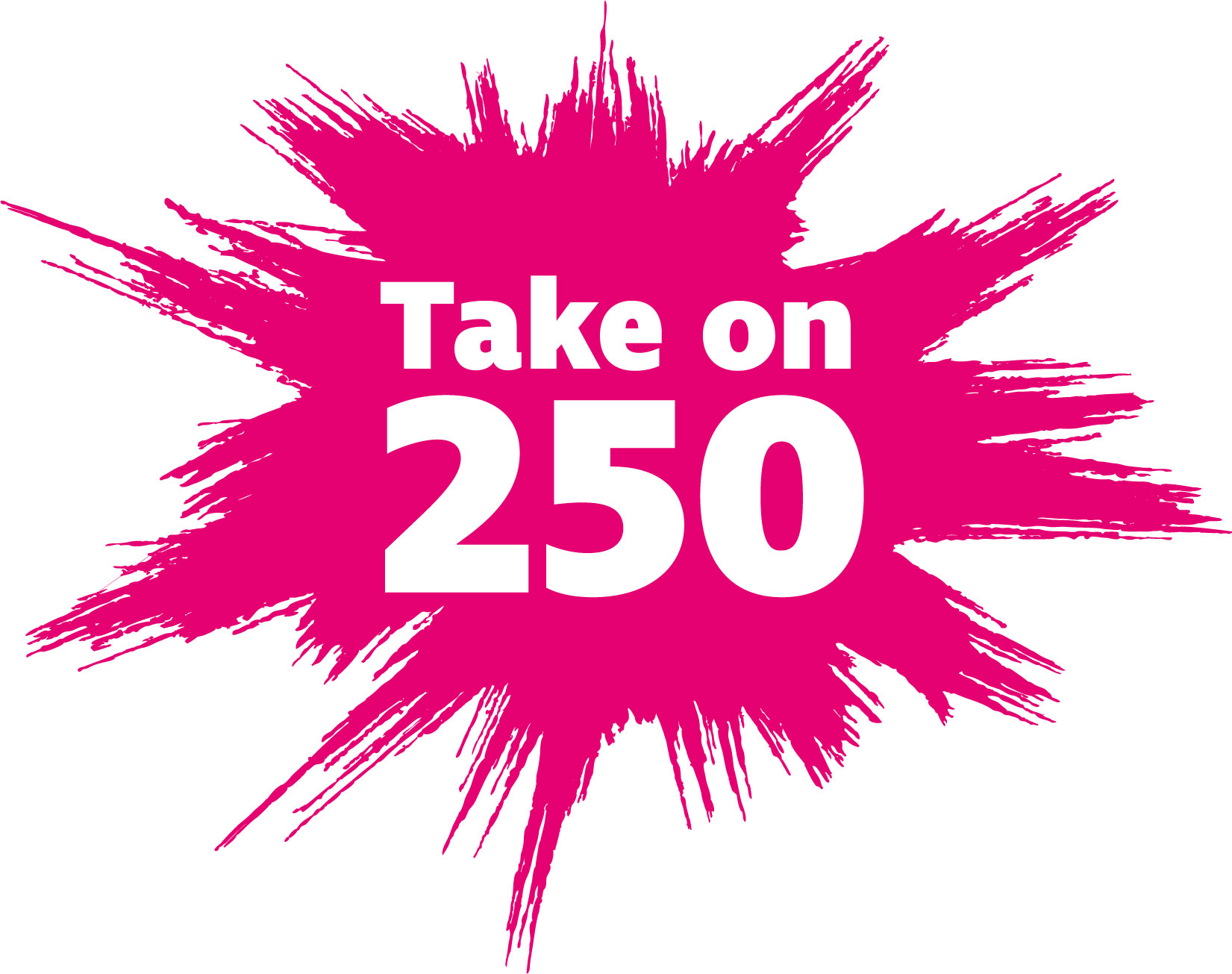 Take on 250 logo with pink splash in the background.