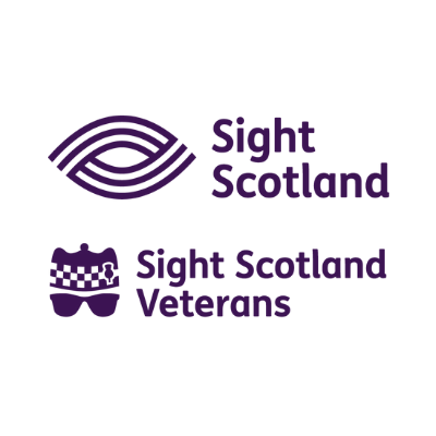 Sight Scotland logo with drawing of an eye on the left. Underneath is Sight Scotland Veterans logo.