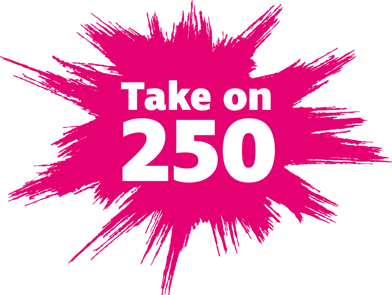 Take on 250 logo with pink splash in the background.