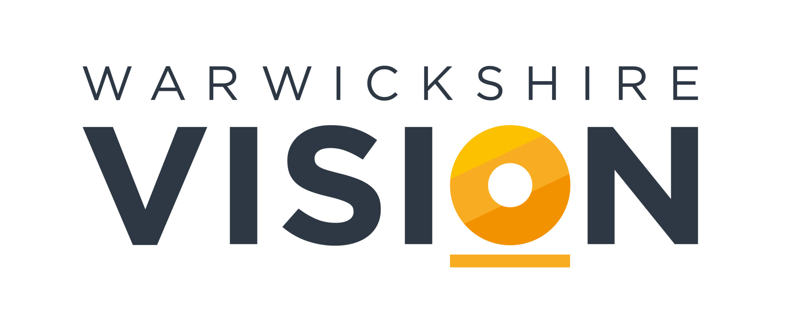 Warwickshire Vision logo with name of organisation in black font with an orange ‘o’.