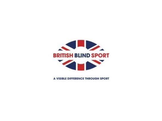 British Blind Sport logo with name of organisation through the middle of a rugby ball with a union jack design. Underneath is a strapline “A visible difference through sport”.