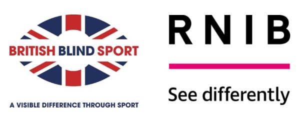 British Blind Sport logo - A visible difference through sport and RNIB logo - See differently.