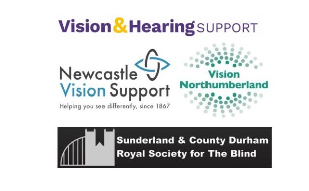 Newcastle Vision Support, Sunderland & County Durham RSB, Vision & Hearing Support and Vision Northumberland logos