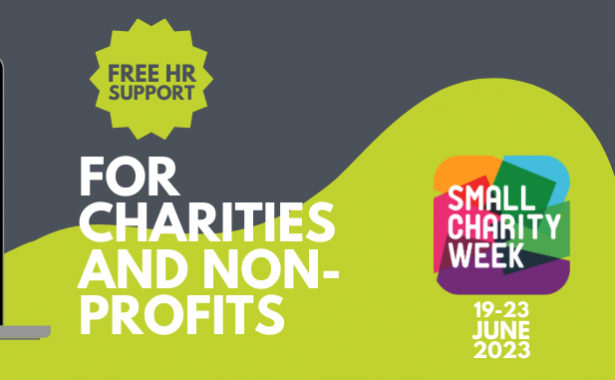 Free HR support for charities and non-profits. On right hand side is logo for Small Charity Week, 19-25 June 2023.