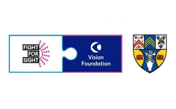 Logos: Left Fight for Sight / Vision Foundation logo, right Abertay University.
