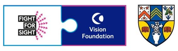 Logos: Left Fight for Sight / Vision Foundation and right Abertay University logo