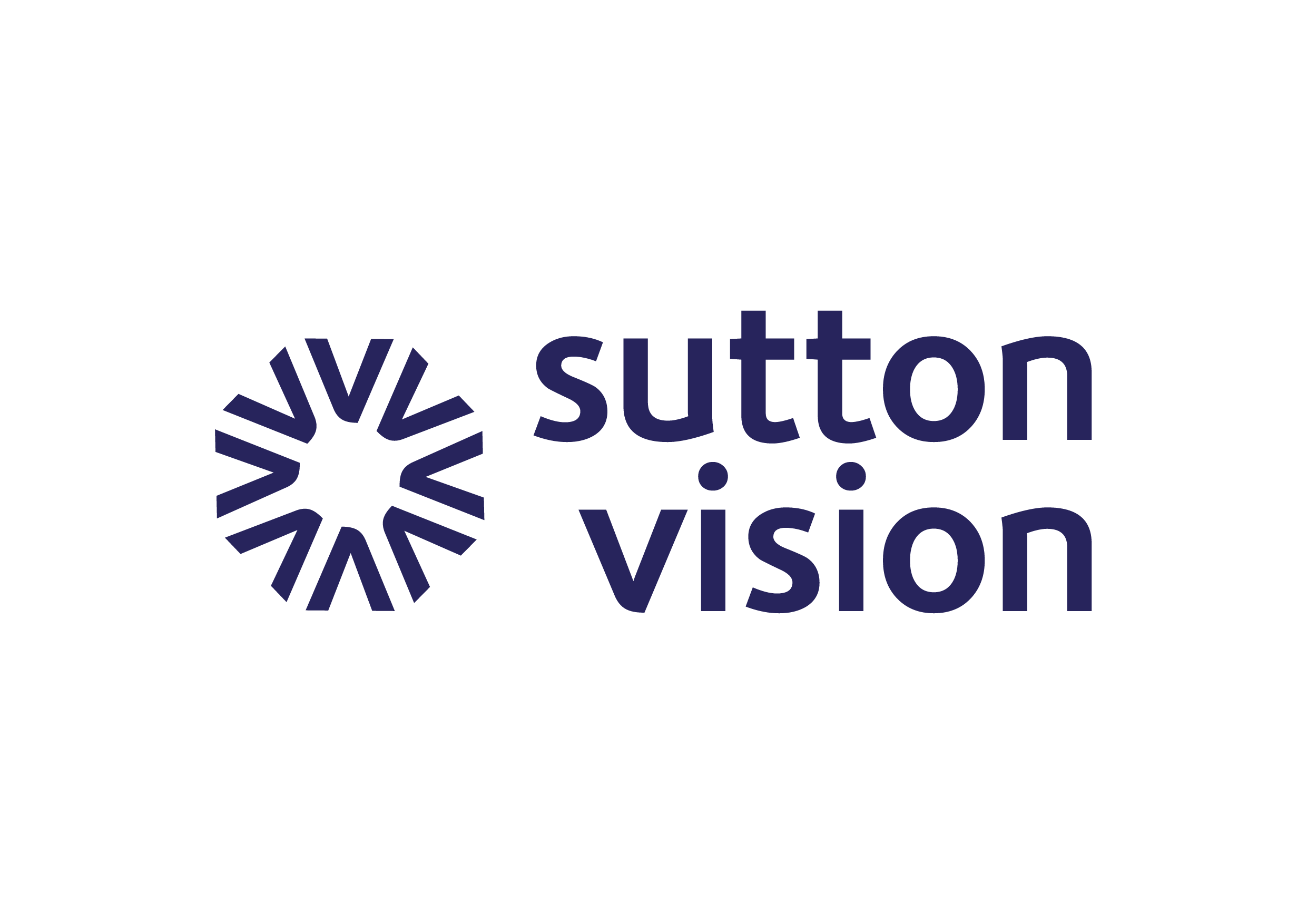 The words Sutton Vision are written above each other in dark purple letters, with symbol next to it on the left