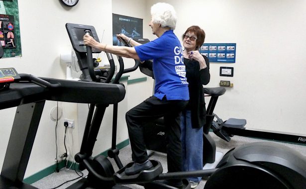NESS service users and volunteers Mary (using cross trainer) and June