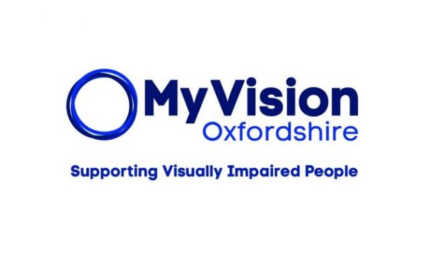 MyVision logo, 3 rings intersecting to the left of the words MyVision Oxfordshire with the strapline Supporting Visually Impaired People