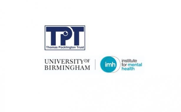 Logos: Top TPT - Thomas Pocklington Trust and bottom left to right: University of Birmingham and Institute for Mental Health.