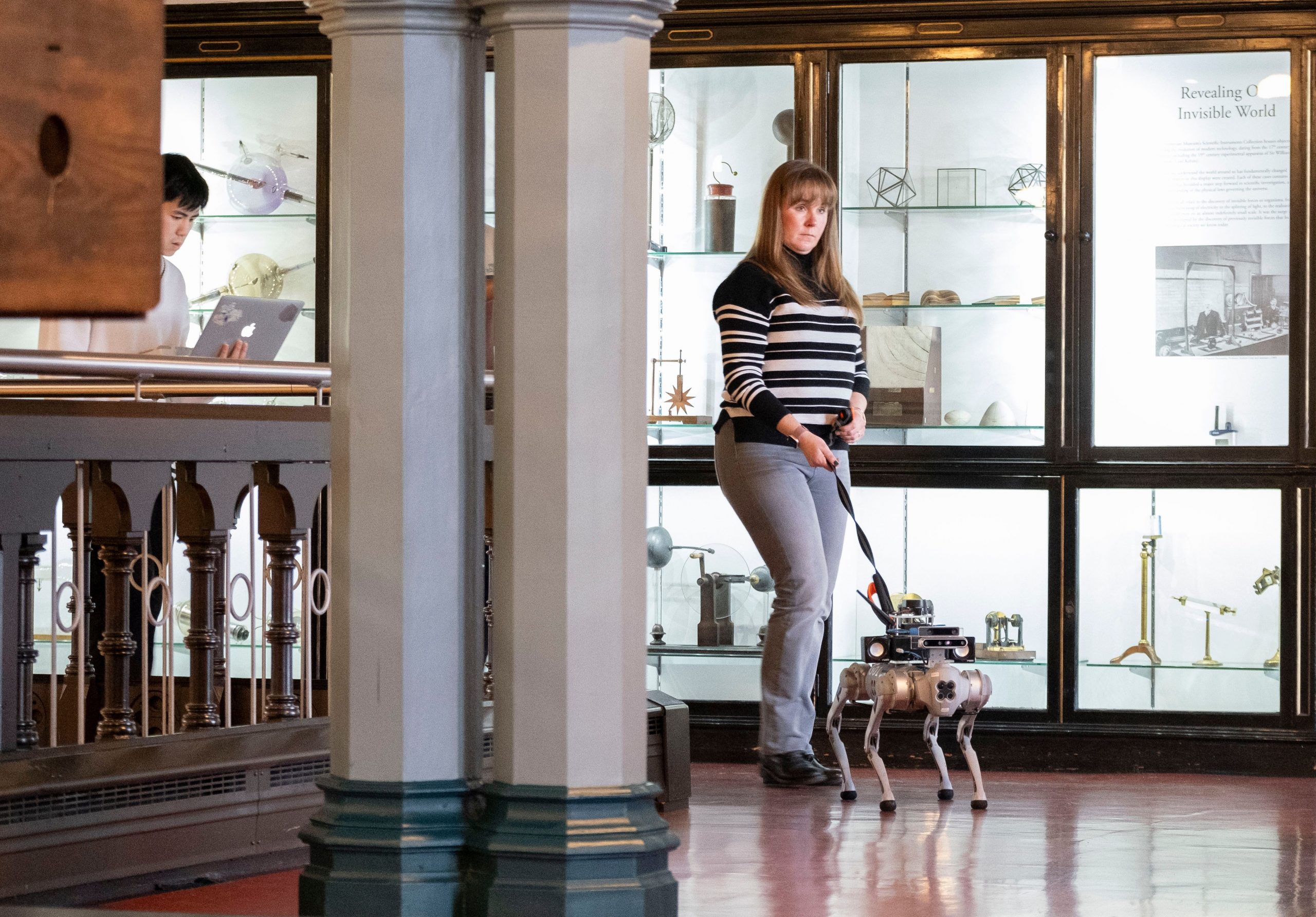 Laura Cluxton testing RoboGuide at the Hunterian Museum in Glasgow.