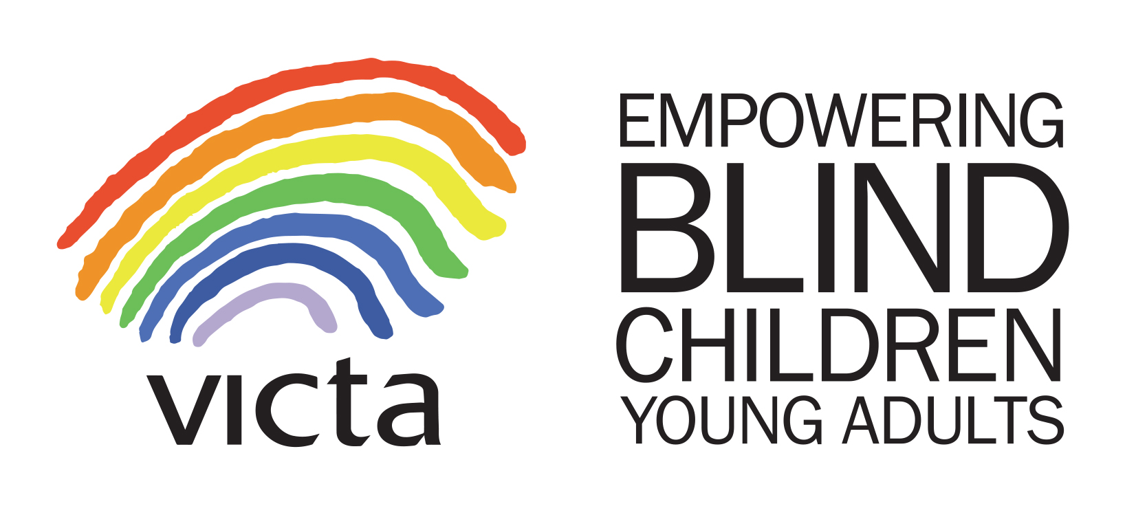 VICTA - Empowering Blind Children and Young Adults. The symbol is a rainbow.