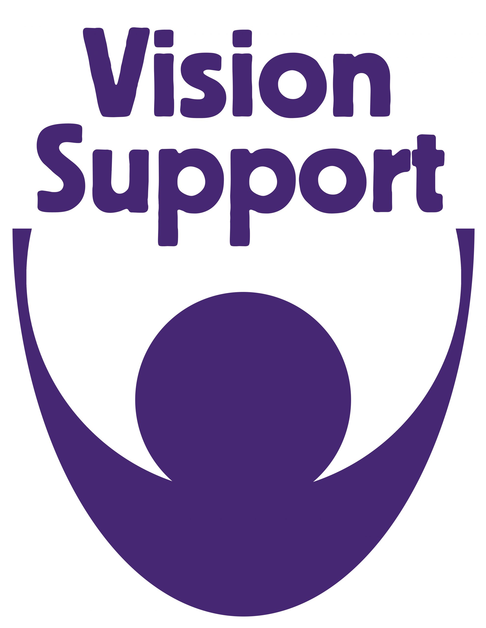 Vision Support purple logo of an eye