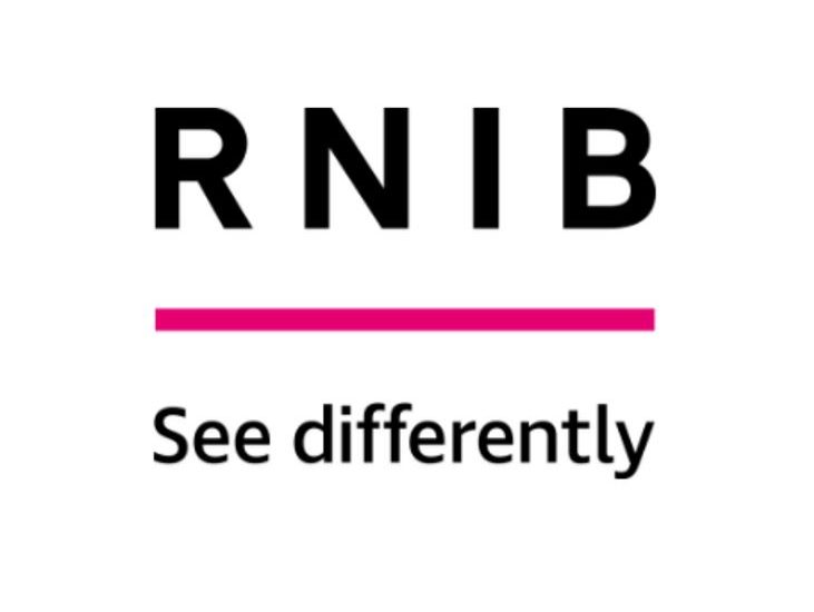RNIB logo - See differently. RINB logo. RNIB is in black text above a pink line. See Differntly is written underneath the pink line