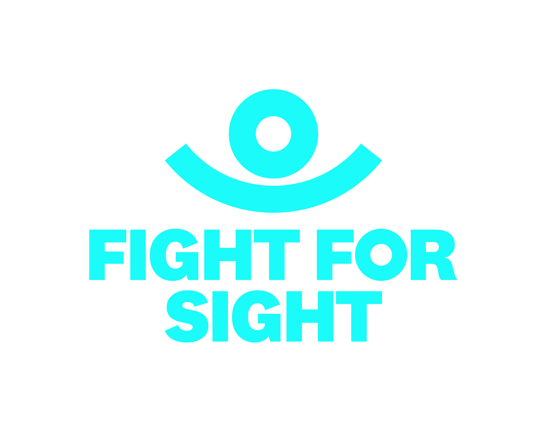 The Fight for Sight logo. It resembles an eye and an eyelid. The upward curve of the eyelid equally represents arms up stretched. As a whole the logo represents our Vision to 'Save Sight. Change Lives.'