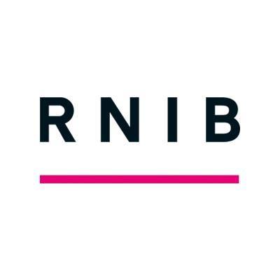 RNIB logo with a bold pink line
