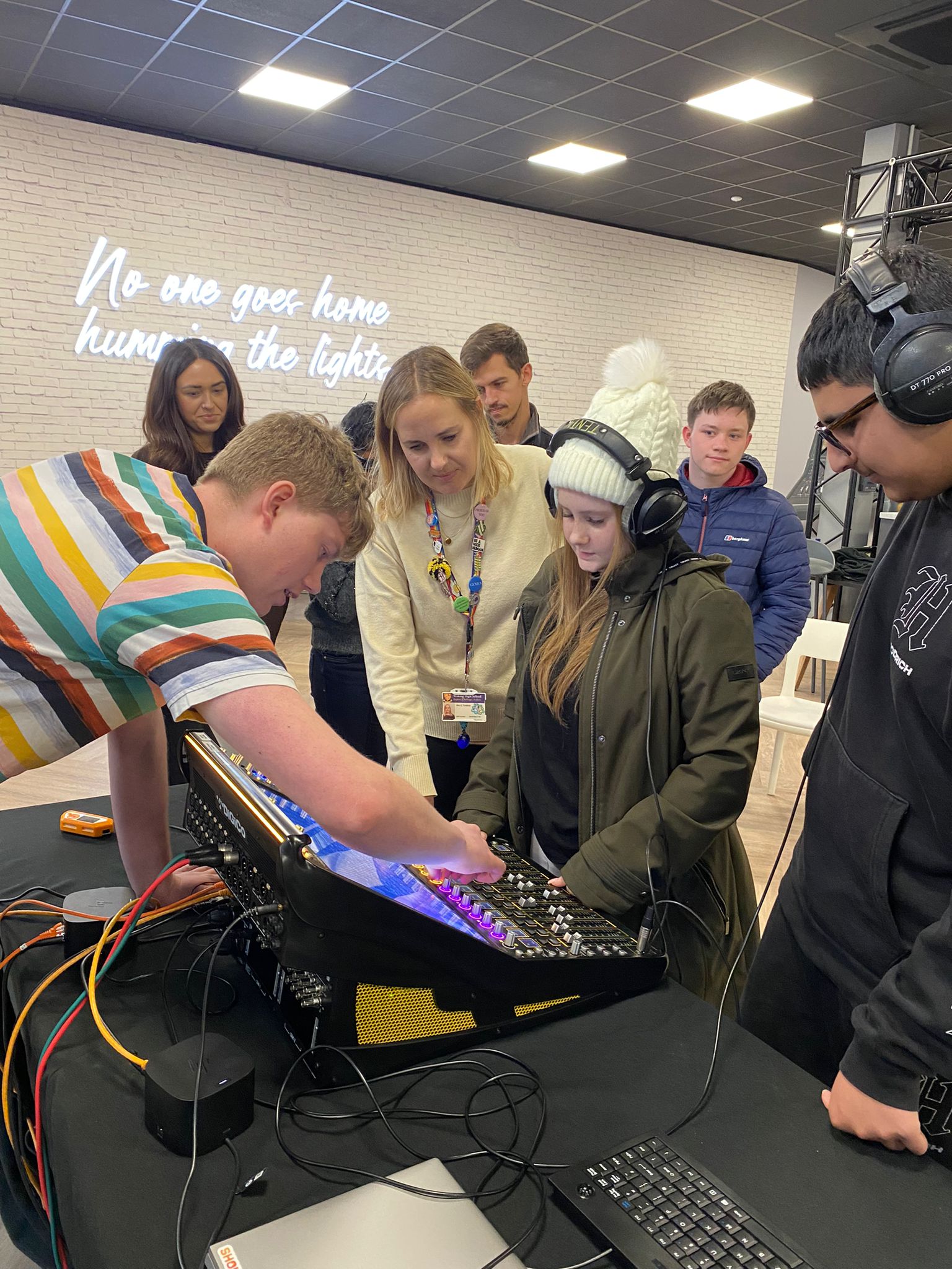 Students trying out the new protype accessible console
