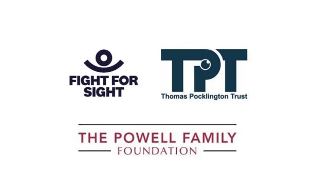 Top left to right: logos for Fight for Sight and Thomas Pocklington Trust. Bottom: Logo for The Powell Family Foundation.
