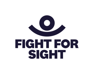 The Fight for Sight logo. It resembles an eye and an eyelid. The upward curve of the eyelid equally represents arms up stretched. As a whole the logo represents our Vision to 'Save Sight. Change Lives.'