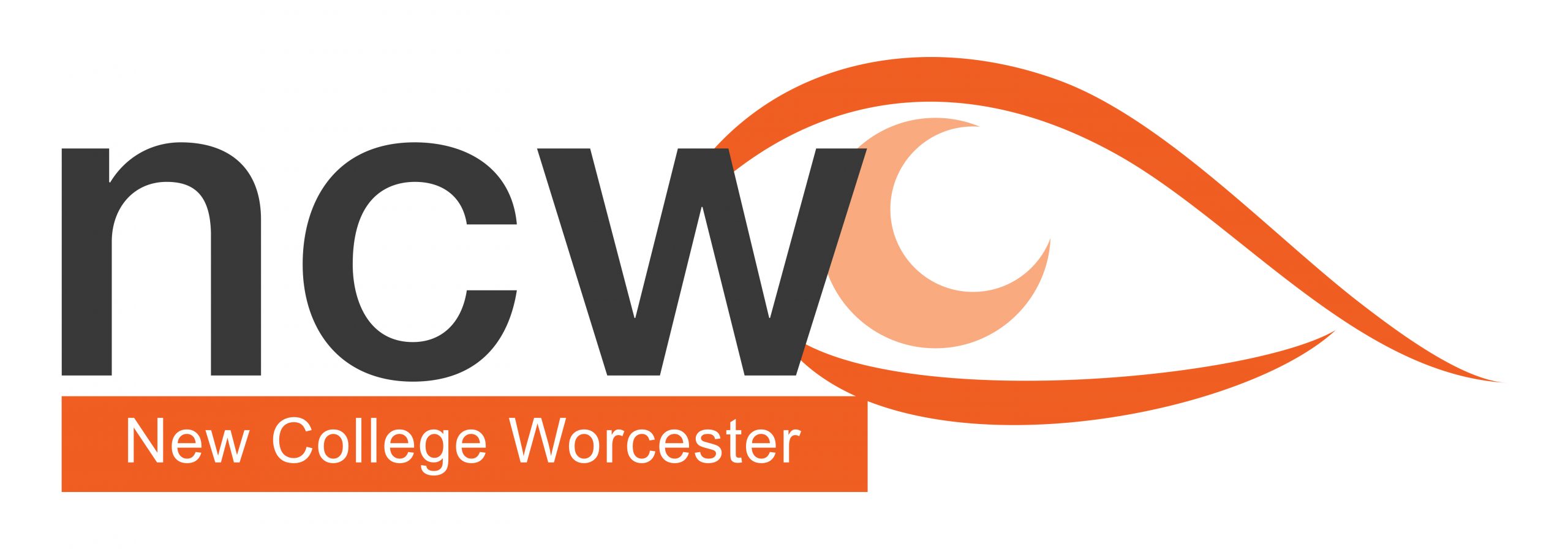 New College Worcester logo with eye icon, orange, white and black
