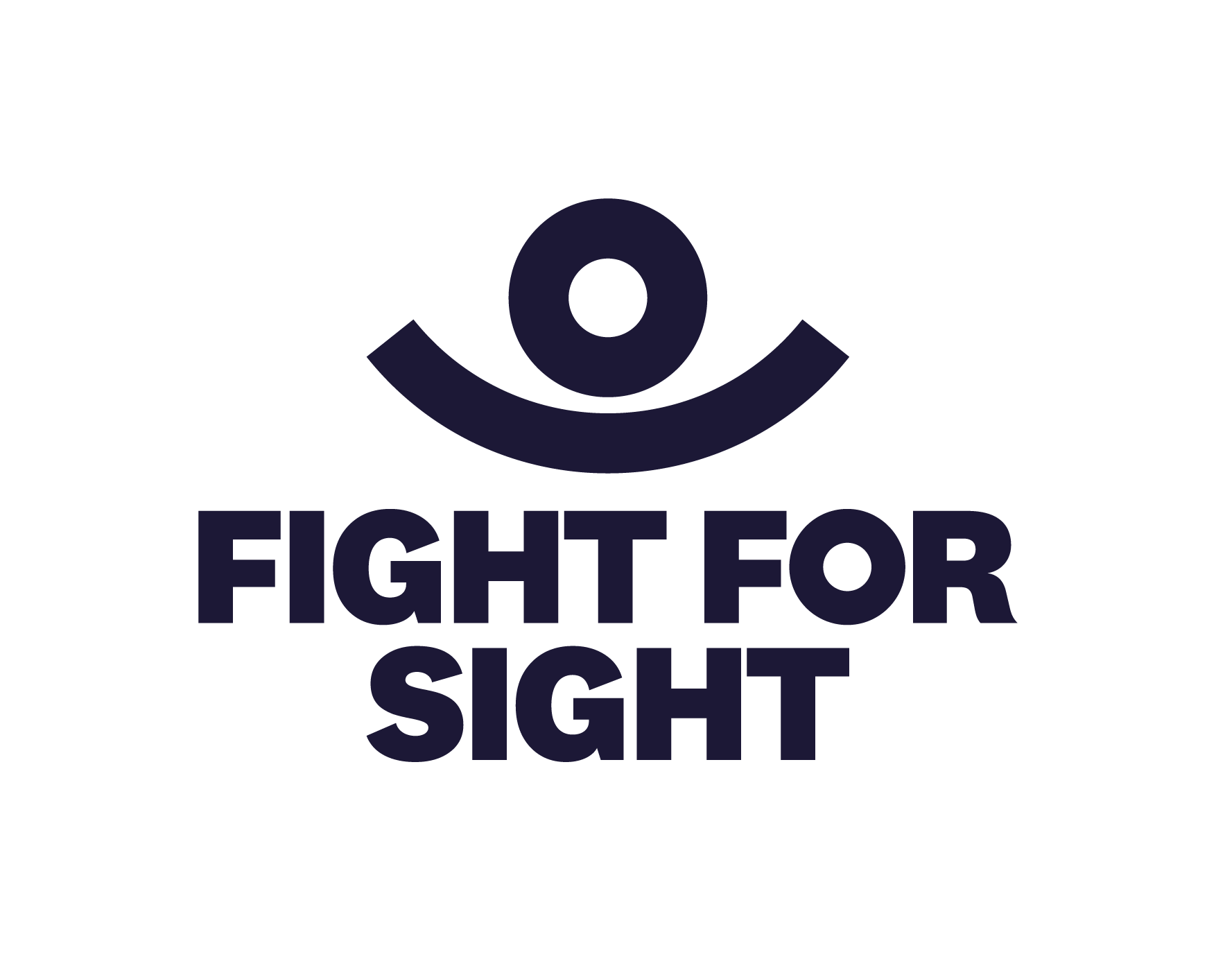 The image is of the Fight for Sight Logo, which is an upturned semi-circle, with a circle floating above it, appearing as an eye, but also a smile