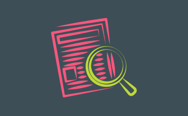 A magnifying glass hovering over a document.