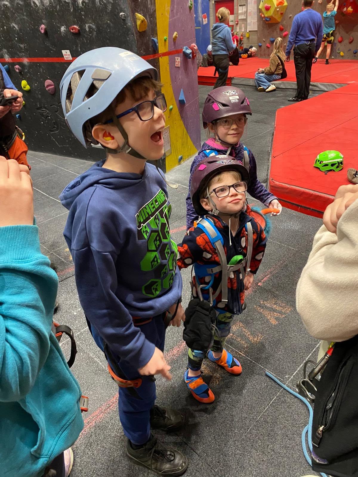 Photo by Wignall family: Ruairidh (middle) taking part in a YPSS climbing session.