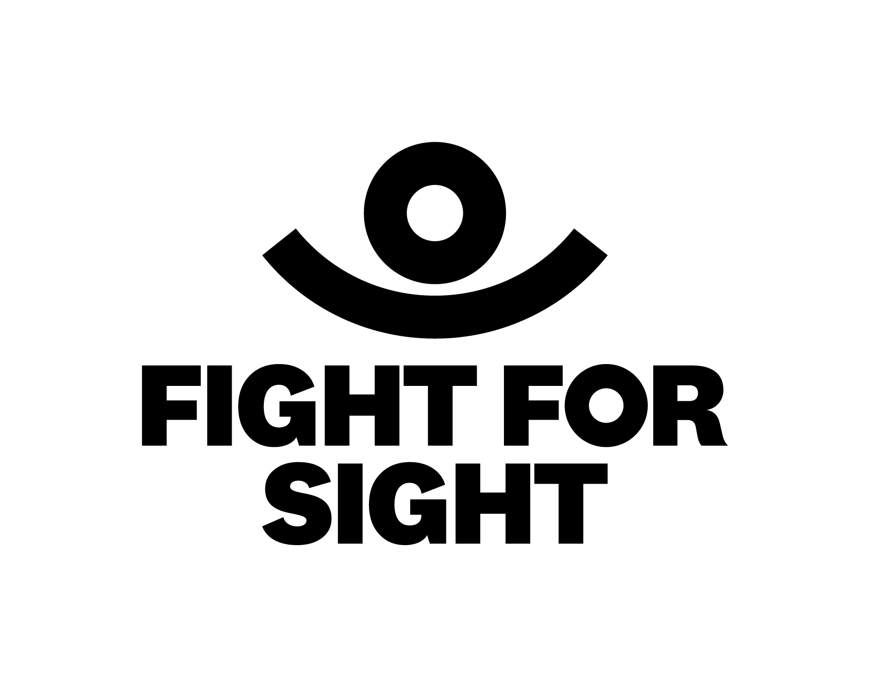 Fight for Sight logo. It resembles an eye and an eyelid. The upward curve of the eyelid equally represents arms up stretched. As a whole the logo represents our Vision to 'Save Sight. Change Lives.'